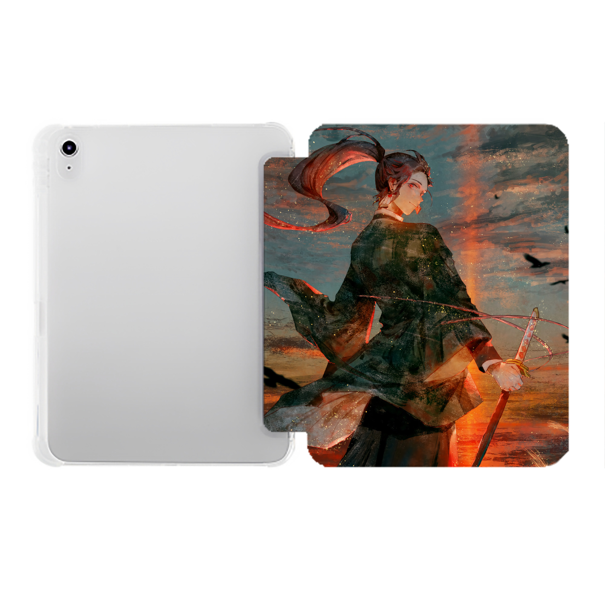 （画像用） 鬼滅の刃（きめつのやいば）竈門 炭治郎／かまど たんじろう Kamado Tanjirou IPad ケース ペン収納付き 三つ折りスタンド PUレザー×シリコン 対応機種9.5/10.5/10.9インチ